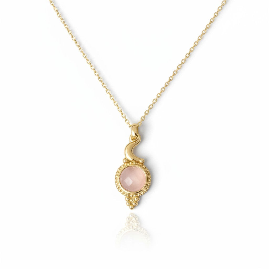 Collar luna cuarzo rosa gold
