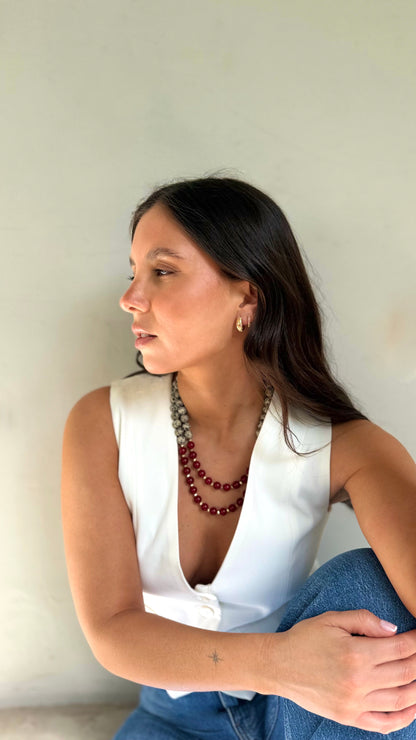 Collar doble Jaspe rojo