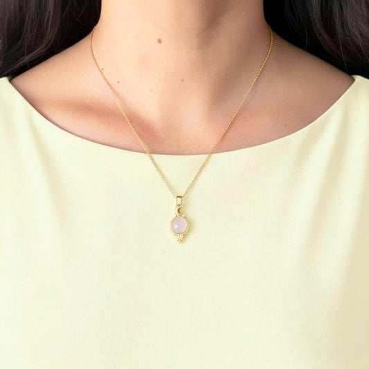 Collar luna cuarzo rosa gold