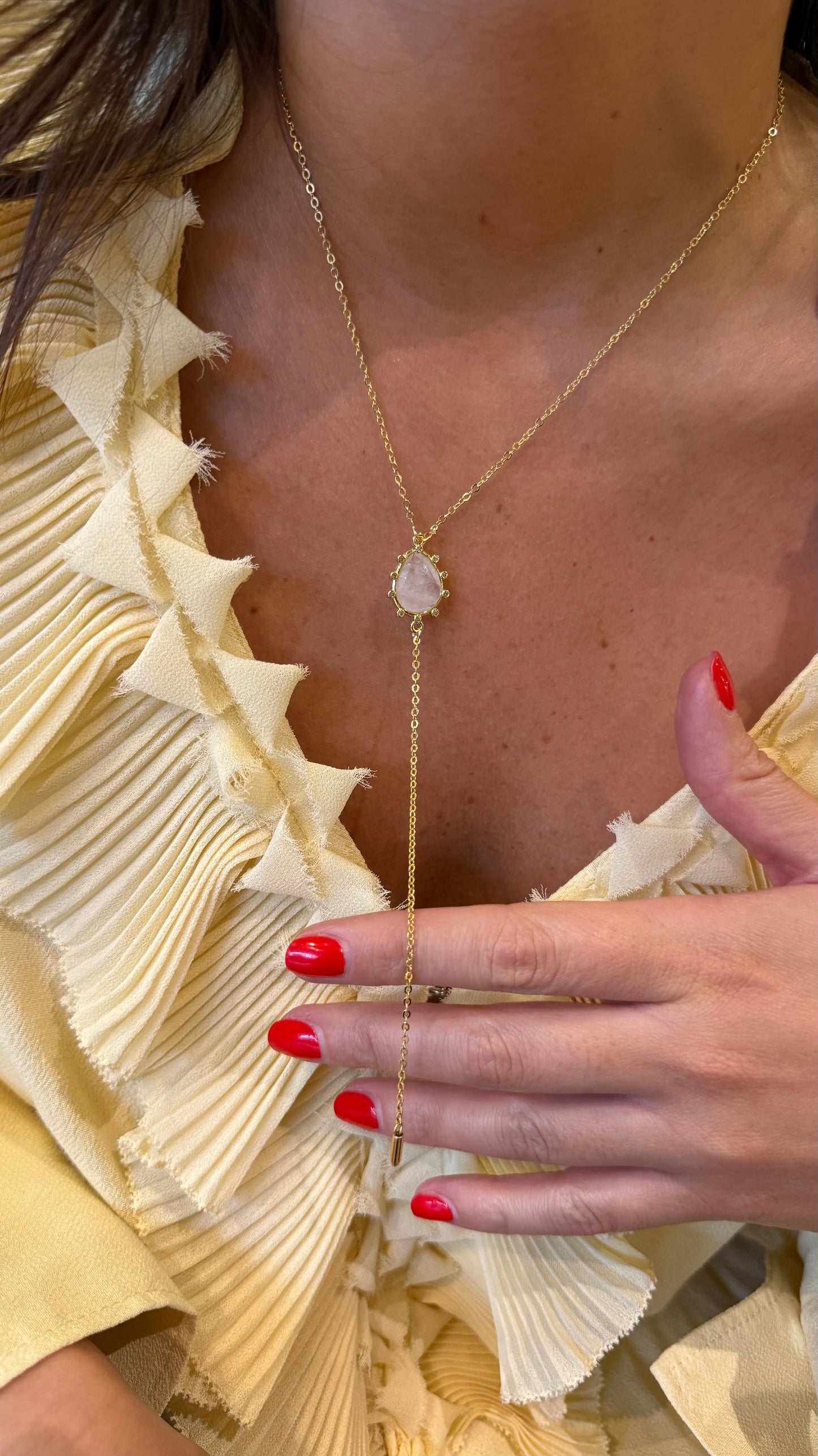 Collar Y- cuarzo transparente