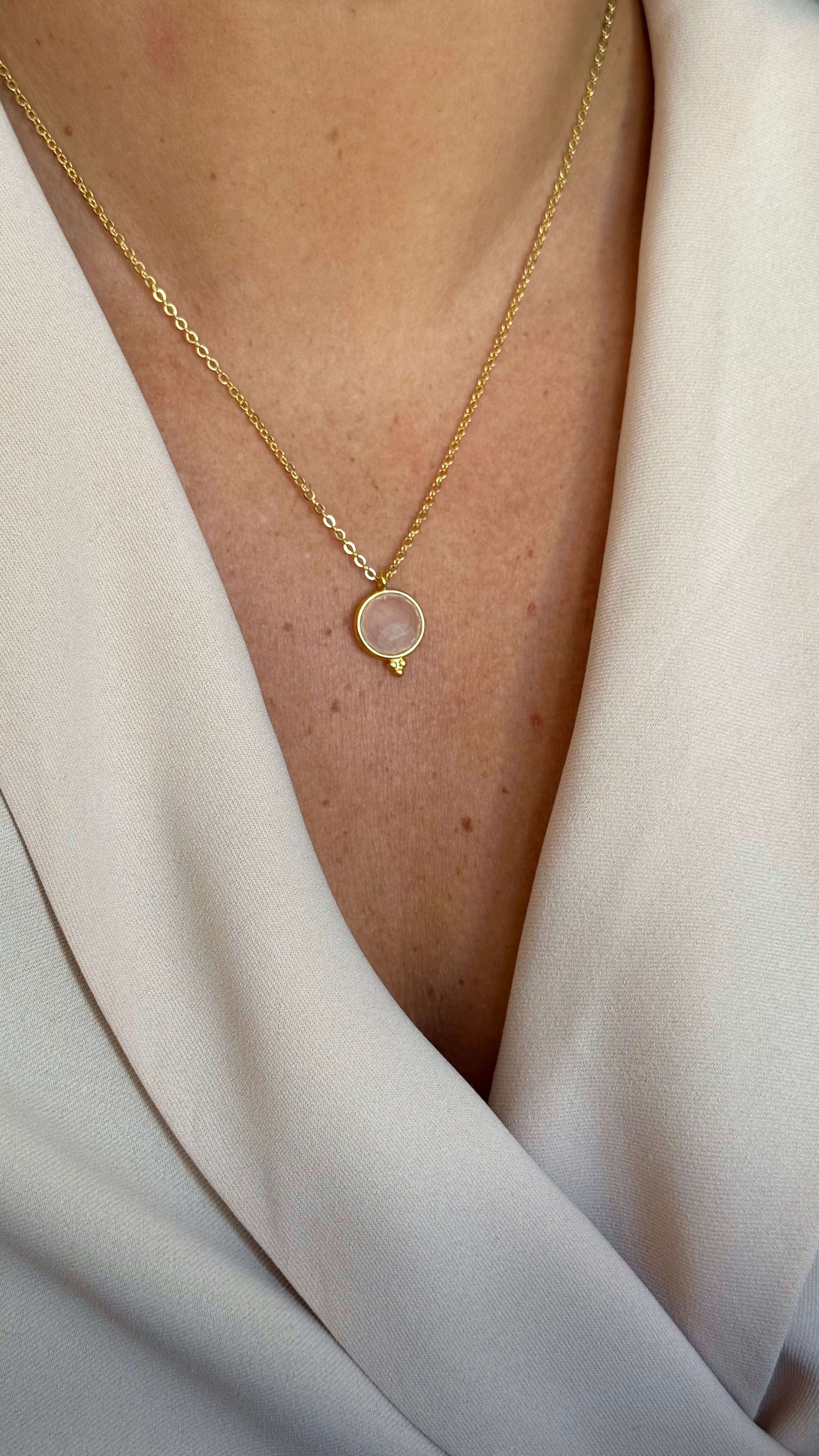 Collar piedra cuarzo rosa gold