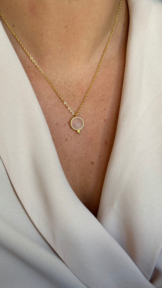 Collar piedra cuarzo rosa gold