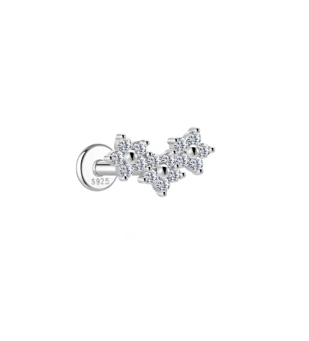 Piercing triple flores silver